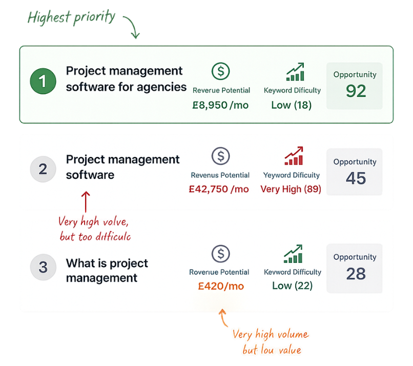 SEO opportuity scoring example SEO opportuity scoring example