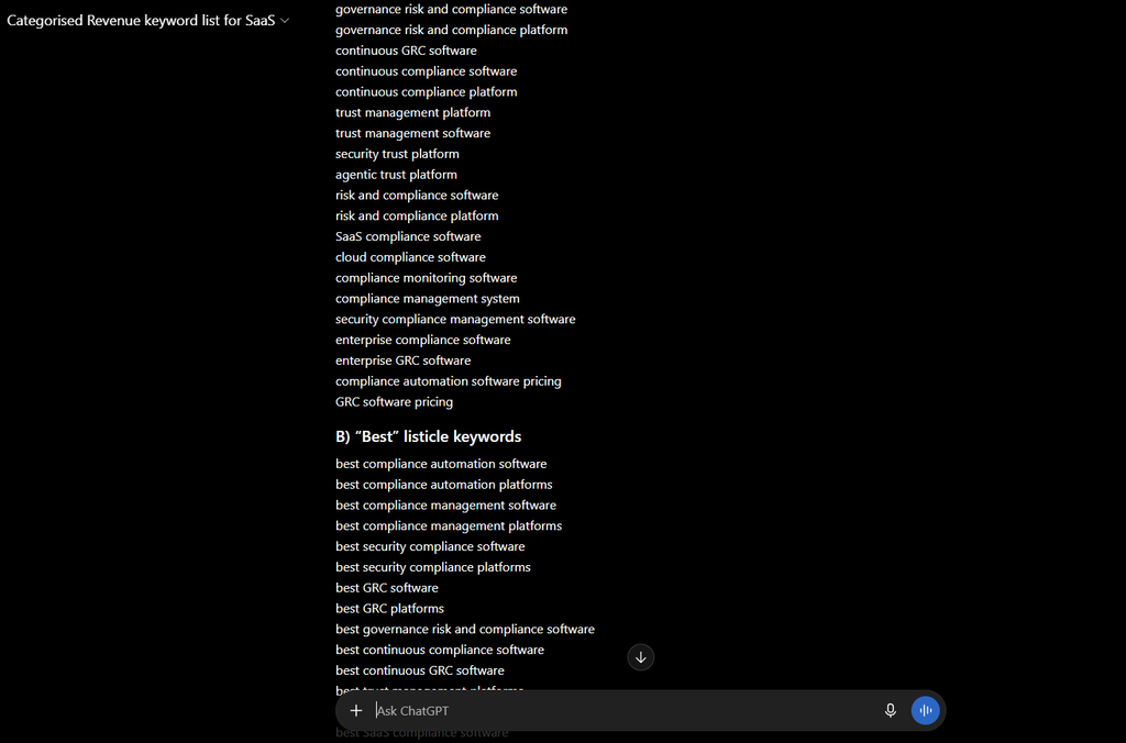 Keyword ideation in ChatGPT Keyword ideation in ChatGPT